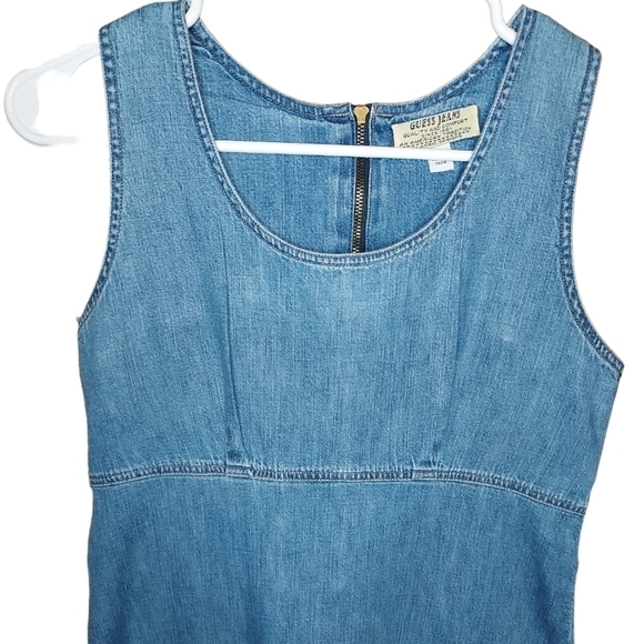 Vintage Guess women's denim sleeveless dress size 3 front pockets - Picture 3 of 16